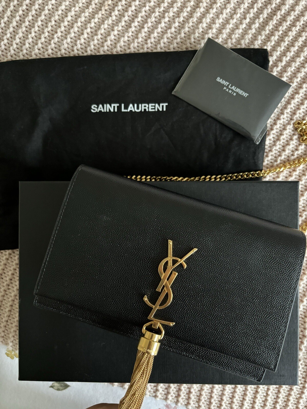 YSL Black Small Kate Bag With Gold Tassel & Hardware