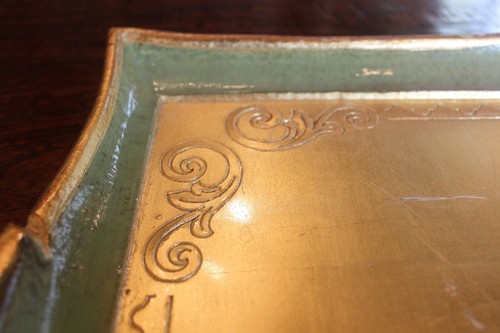 Large RARE Vintage Italian Florentine Tole Tray – Palm Tree, Gold & Green, Italy - Picture 6 of 9