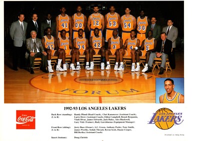 VINTAGE ORIGINAL 1992 1993 LOS ANGELES LAKERS 8.5x11 TEAM PHOTO