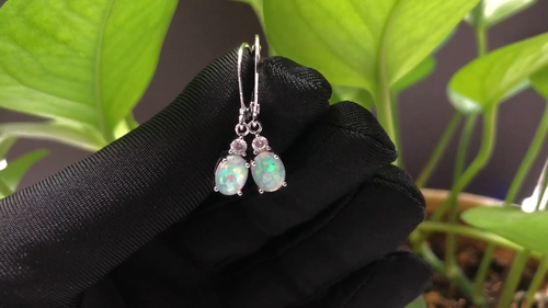 Oval White Gold Fire White Opal Drop Earrings Silver Filled For Women Girl - Video 1 of 1