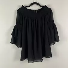 Max Studio Off Shoulder Tier Sleeve Top Size Medium Black 3/4 Sleeves