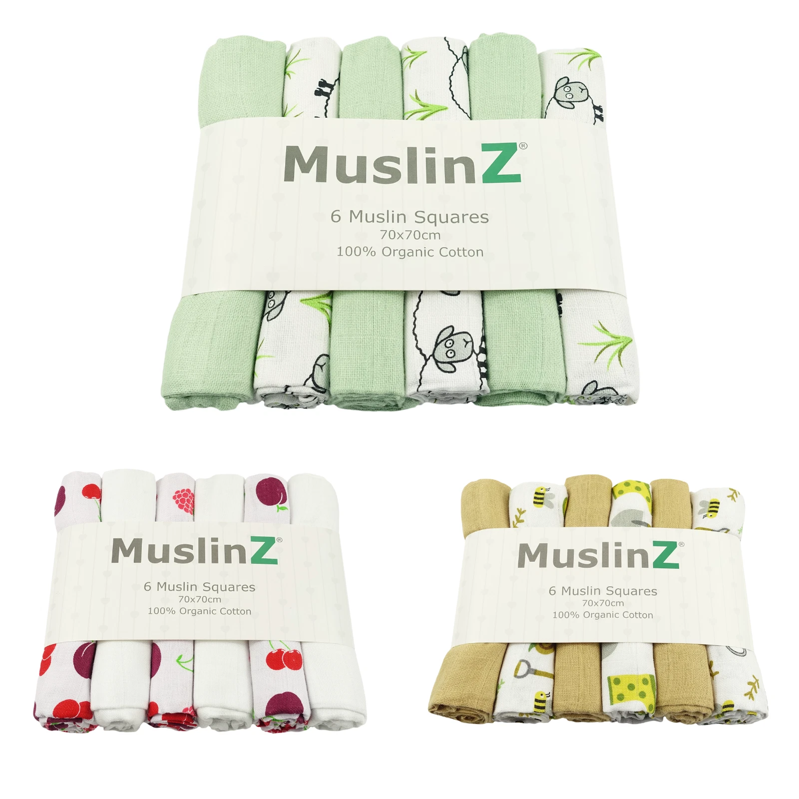 MuslinZ 6 Pack Organic Cotton Muslin Squares 70cm – Patterned