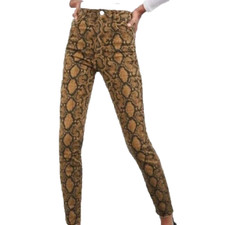 ZARA SNAKE PRINT SKINNY JEANS WITH RAW HEM SIZE 8