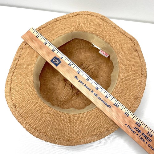 90s Raffia Straw Bucket Hat Western Ranch Bohemian Tan Girls One Size - Picture 5 of 10