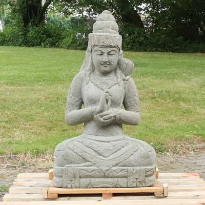 Dewi Tara Stein Figur Gartenfigur Steinfigur sitzend Massiv Greenstone 100 cm 