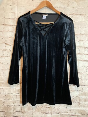 Collections ETC. Velvet Top Womens Medium Black Cutout Neck Long Sleeve Stretch