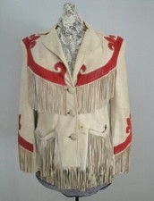 Women Western Cowgirl Suede Jacket Leather Fringe Coats 1980's Style