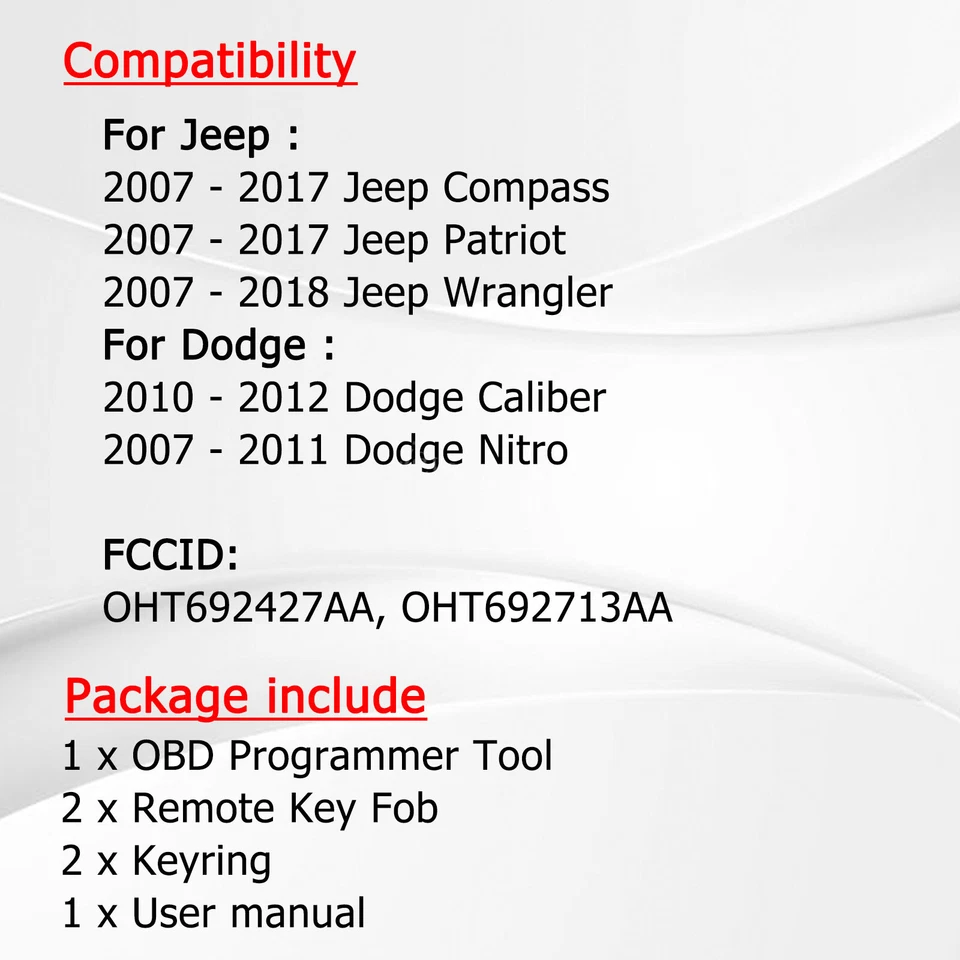 Kit de programa de llavero Jeep Wrangler 2007 2008 2009 2010 2011 2012 2013-2017 Foto 2 de 4