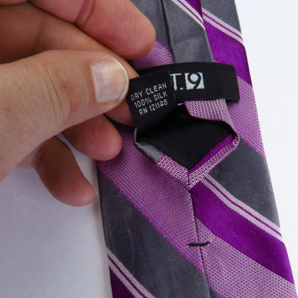 Apt. 9 Purple Gray White Diagonal Stripes Mens Neck Tie 58x3 Modern Bright Vivid - Image 4 of 4
