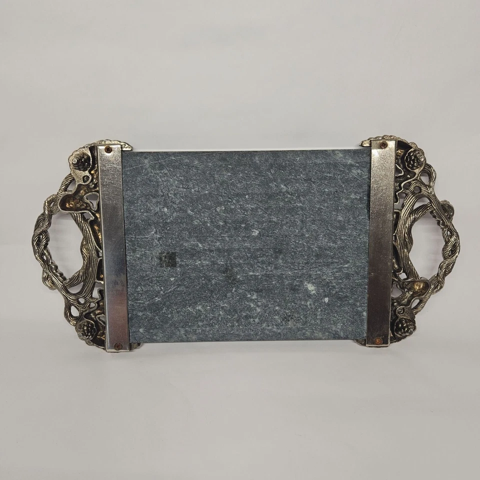 Godinger Silver Plated Green Marble Serving Tray Charcuterie Cheese Platter - Image 3 of 4