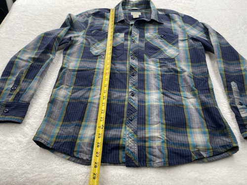 LL Bean Men's Twill Shirt Medium Blue Plaid Long Sleeve Pocket 100% Cotton Gray - Picture 6 of 11
