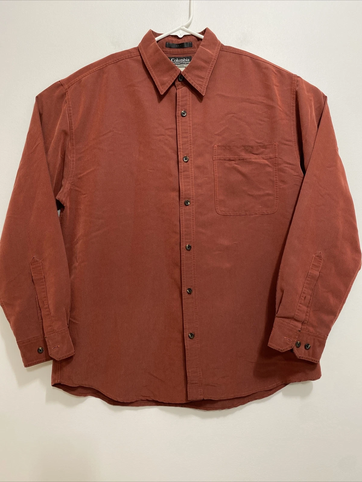 Columbia XCO Button Down Shirt Mens Large Red Textured Long Sleeve Outdoor