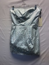 Forever 21 Strapless Cocktail Dress Blue Satin Floral Short Mini Women’s Medium