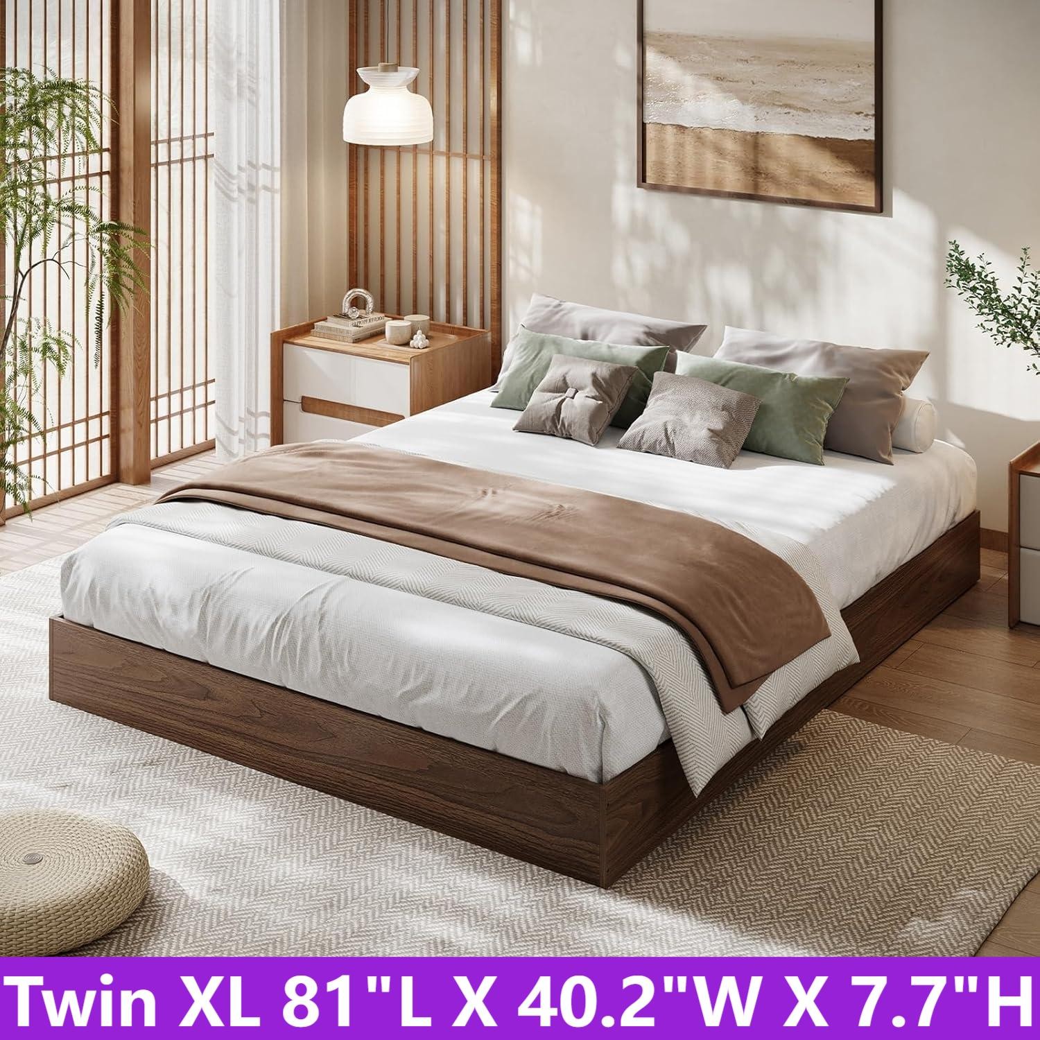 Wooden Platform Bed W/ Slats Floor-standing