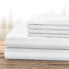 Hotel Bed Sheets Set with 4 PCS Embroidered Pillowcases King, Bright White , ...