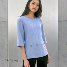 Vintage 90s Melu Blue 100% Cotton Pintuck Lagenlook Top Y2K Made in USA Size M