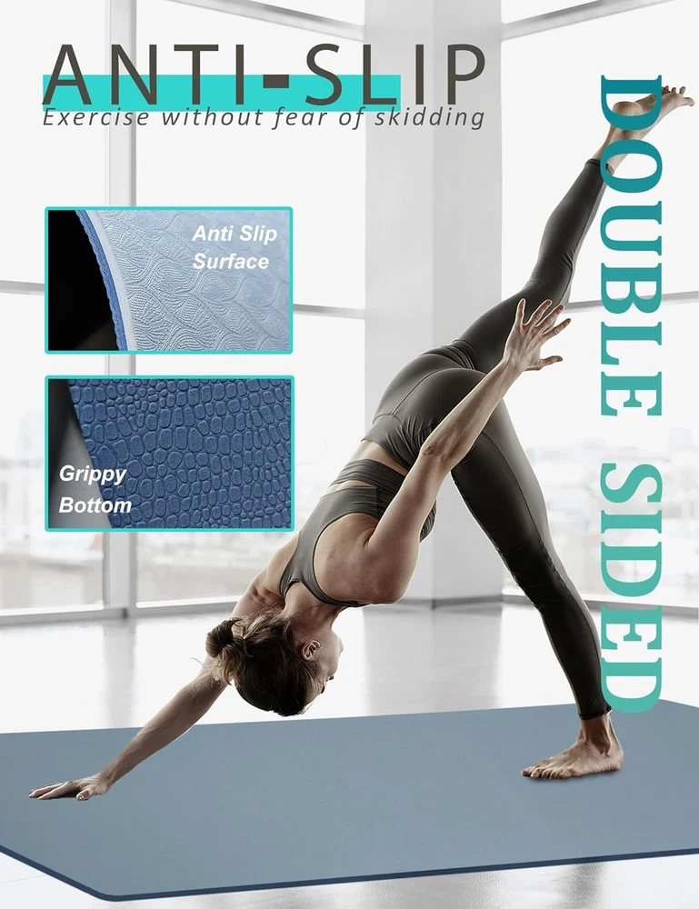 Extra Wide 72x32 Inch Non-Slip 7mm Thick Double-Sided Yoga Mat