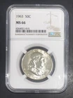 1963-P 50C Franklin Silver Half Dollar - Mint State Uncirculated NGC MS 66