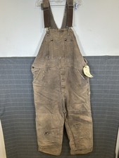VTG CARHARTT USA Men's 40x29 Brown Carpenter Bib Overalls DISTRESSED Double Knee