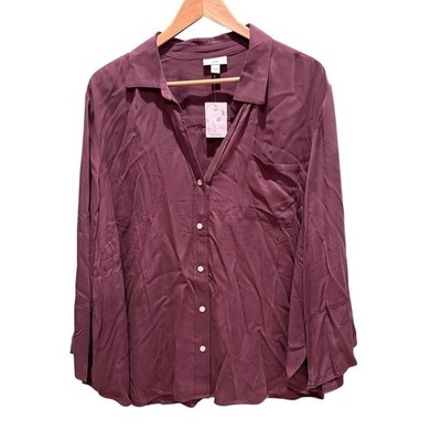 J. Jill Womens Dried Plum Bell Sleeve Button Up Tunic Timeless Minimalist 2X