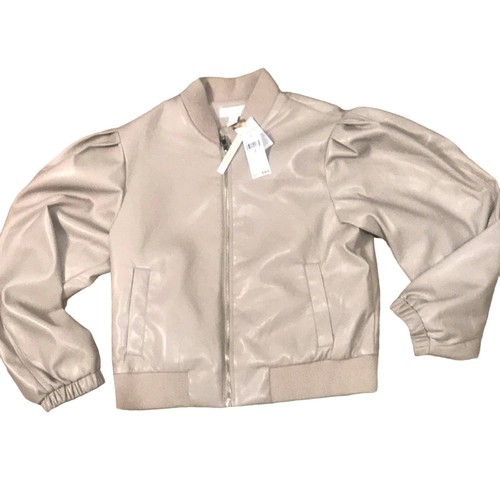 House of Harlow vegan Taupe Faux Leather puff sleeve Jacket size Large - Picture 2 of 7