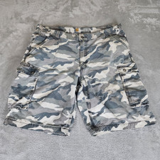 Carhartt Relaxed Fit Gray Camo Canvas Cargo Shorts Cotton Button Pockets MPN