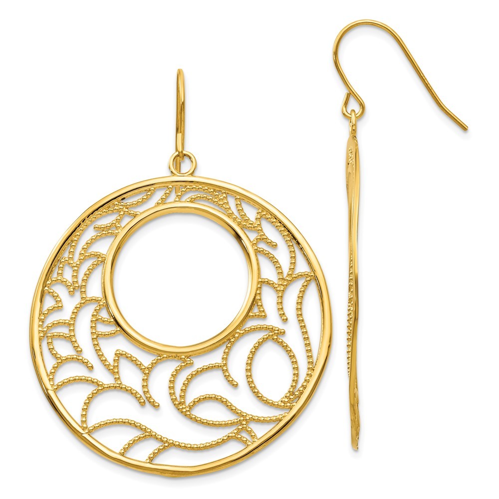 14K Yellow Gold Circle Drop & Dangle Earrings L-52 mm, W-39 mm