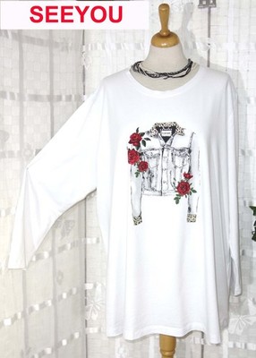 SEEYOU Designer Damen SHIRT Gr. 54 weiß rot gold MOTIV Zier NIETEN - FOR ME -