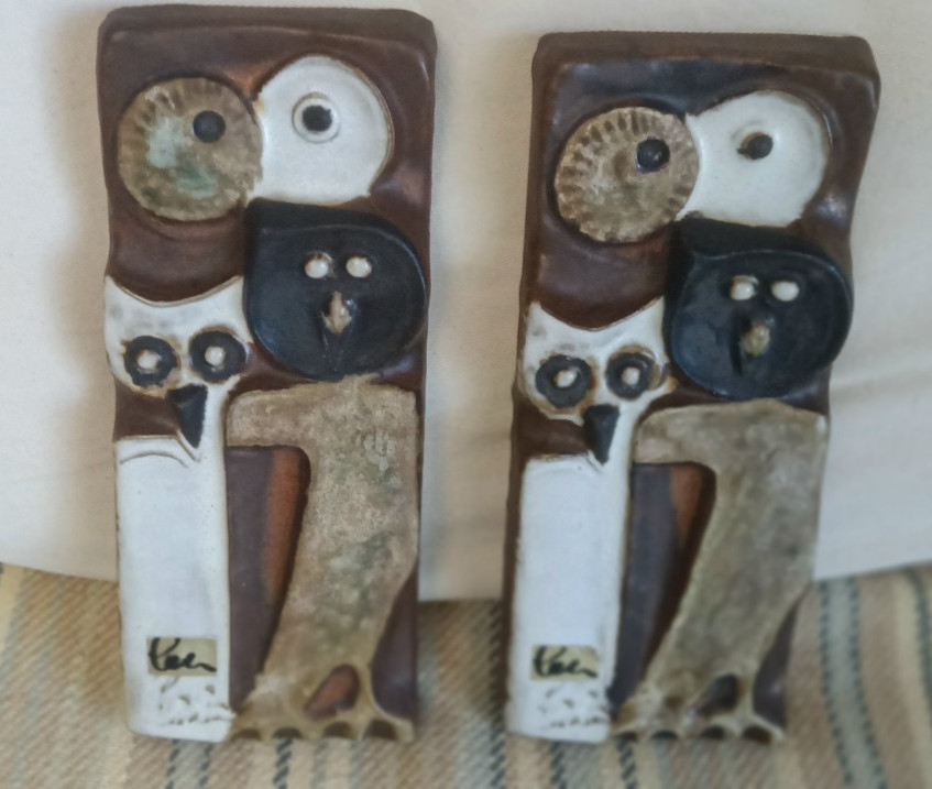 2 Mid Century Pottery 1960's wall plaques by sculptor Helmut Schäffenacker/Owls