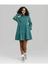 Wild Fable Women’s Mineral Wash Long Sleeve Tiered Sweatshirt Dress Blue M NWT