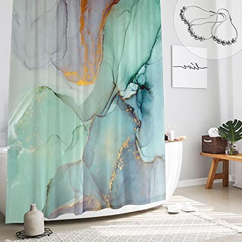 Long Fabric Shower Curtain 72 x 78, Tall Abstract Marble 72" W x 78" L Green - Bild 1 von 7