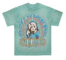 Dolly Parton Live In Concert Tour Graphic Tee Green Double Sided NWT Men's Small