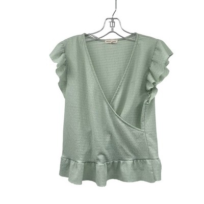 Moa Moa Womens Surplice Top Short Ruffle Sleeve Green Size Large