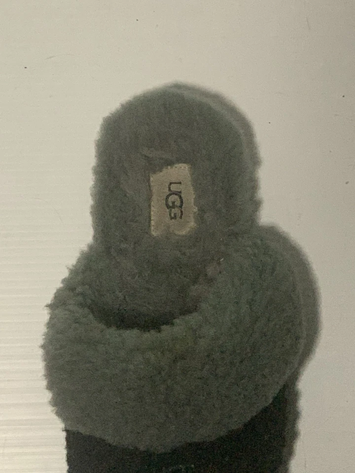 UGG тапочки сандалии открытый слайд тапочки мужской размер 11 черный и серый мех  - Изображение 4 из 4