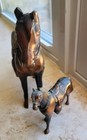 Vtg. 2 Metal Horses, Lg. one is  11"x8.25"x3", Removable Custom Saddle & Bridle — photo 2