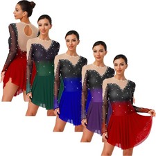 Womens Dress Clothing Dresses Built-in Briefs Dancewear Chiffon Figure Skating