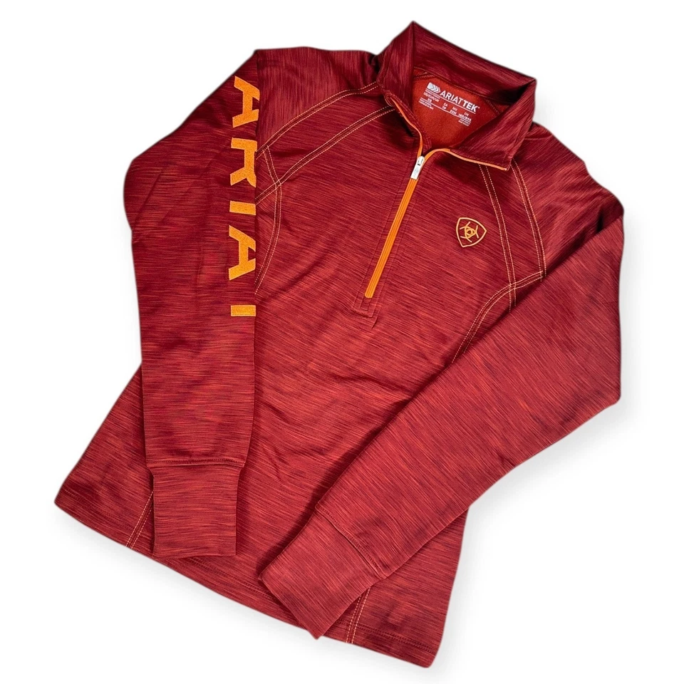 Ariat Women's Tek Team 1/2 Zip Pullover Athletic Top Red Orange - Image 3 of 4