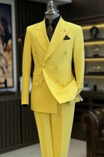 Men's Double Breasted Peak Lapel Groom Dinner Party Prom Tuxedo Wedding Suit