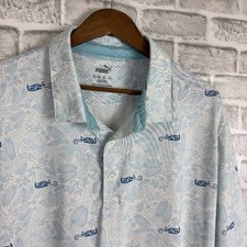 Puma Light Blue Tropical Seaplane AOP Performance Golf Polo Mens 2XL Stretch
