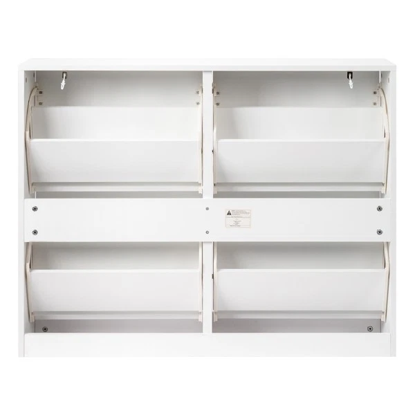 Тонкий шкаф для хранения обуви с 4 откидными ящиками для прихожей, белый - Изображение 3 из 4