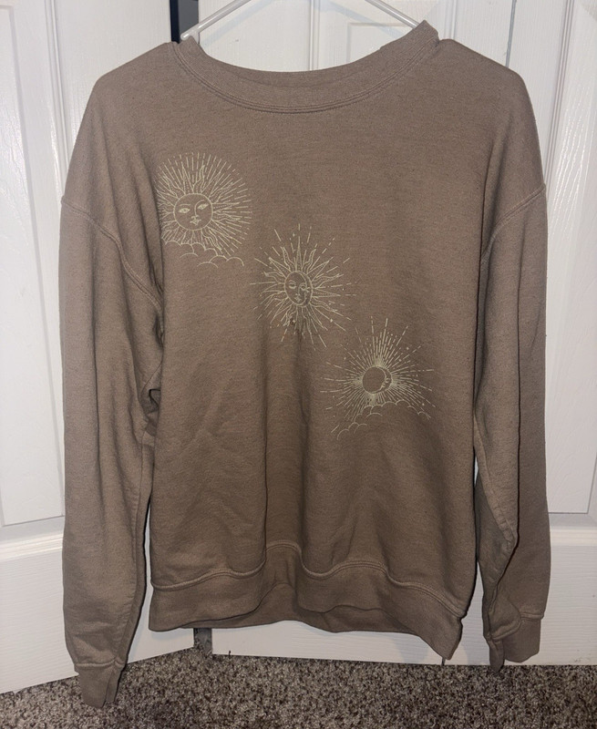 PacSun PS/LA Brown Sun Graphic Fleece Crewneck Pullover Sweatshirt Women S