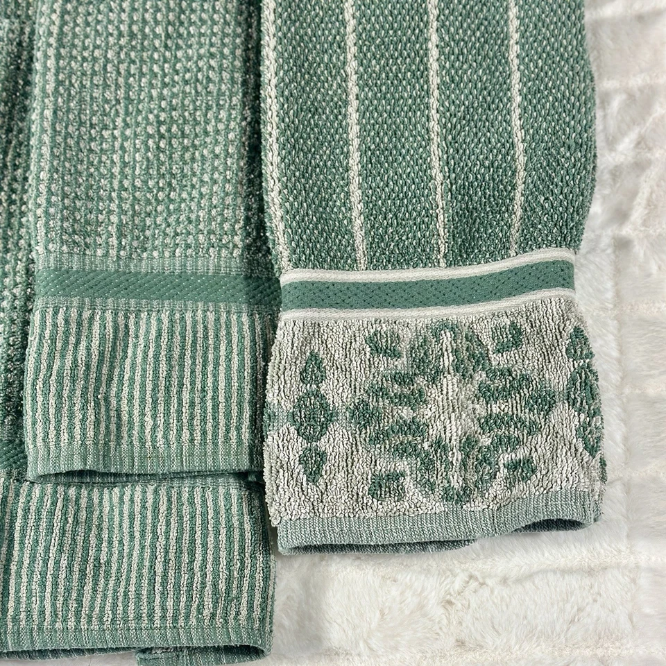 VTG Royal Velvet Fieldcrest USA 5 Hand Towels 100% Cotton Green Stripes Floral - Image 3 of 4