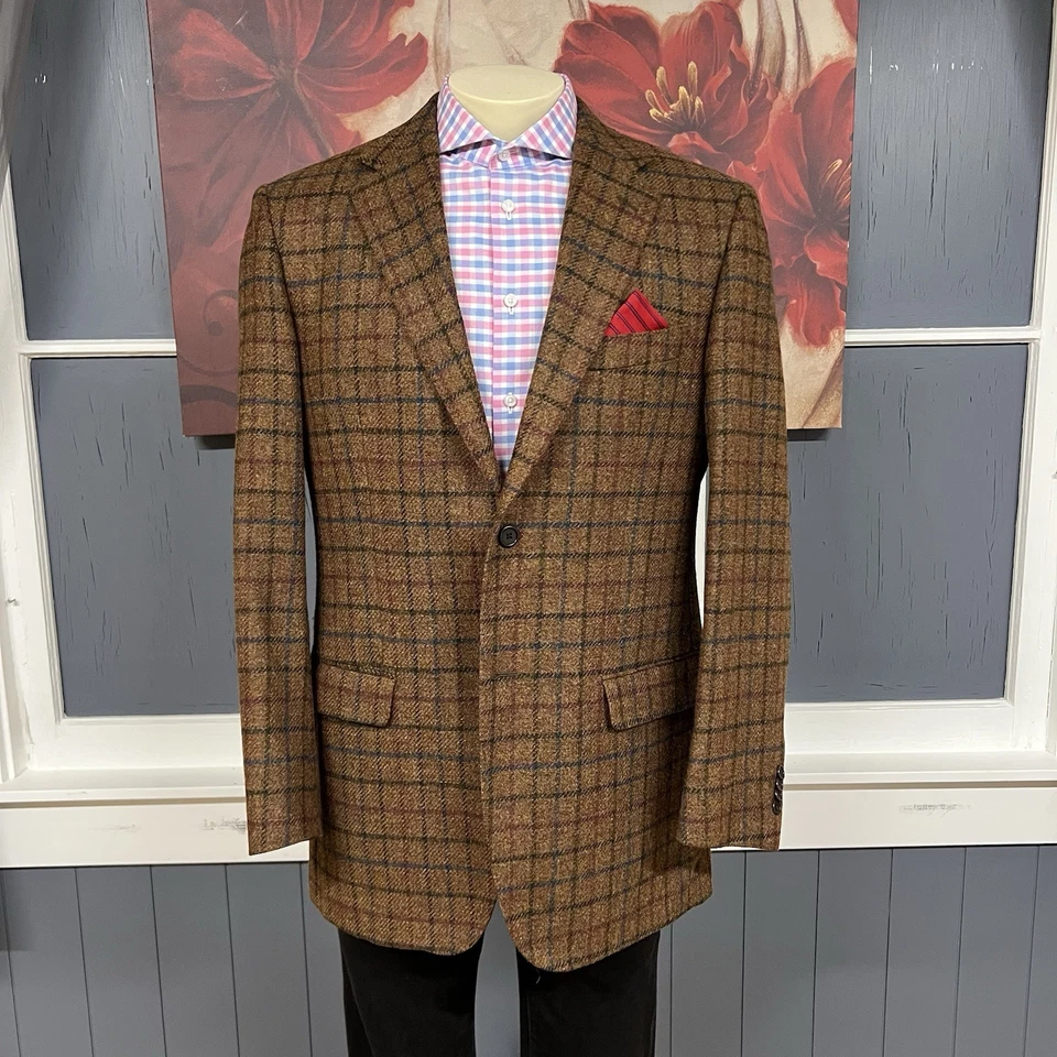 Paul Fredrick Tweed Blazer Mens 42L Long Classic Fit Wool Brown/Red/Navy/Black - Image 2 of 4