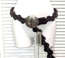 Chico's Dark Brown Braided Leather Belt Large Disc Buckle M/L Slouch Hip NWT