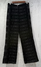 ZARA Embroidered Black Velvet Eyelet Alina High Waisted Pants Women  s Small NWOT