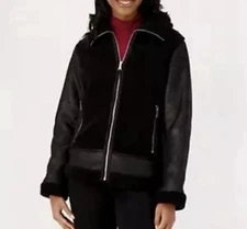 Koolaburra by UGG Faux Suede Jacket with Sherpa Trim A545151 Black XXS NWT