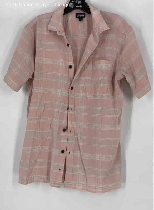 Patagonia Mens Pink Plaid Short Sleeve Collared Button-Up Shirt Size L