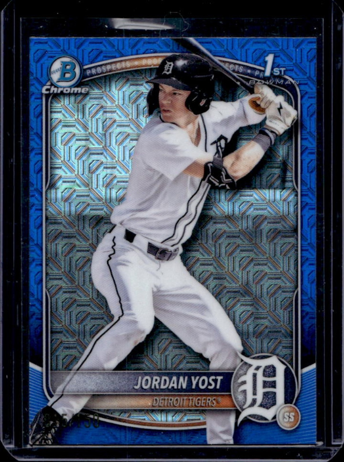 2025 Bowman Draft Jordan Yost Chrome Blue Mojo Refractor 1st #/150 Tigers
