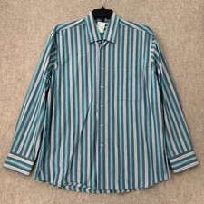 NWT Alan Flusser Button Up Shirt SZ LARGE Blue Stripes Long Sleeve