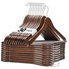 Wooden Hangers Heavy Duty Wooden Coat Hanger for Closet, Solid 30 Pack Walnut